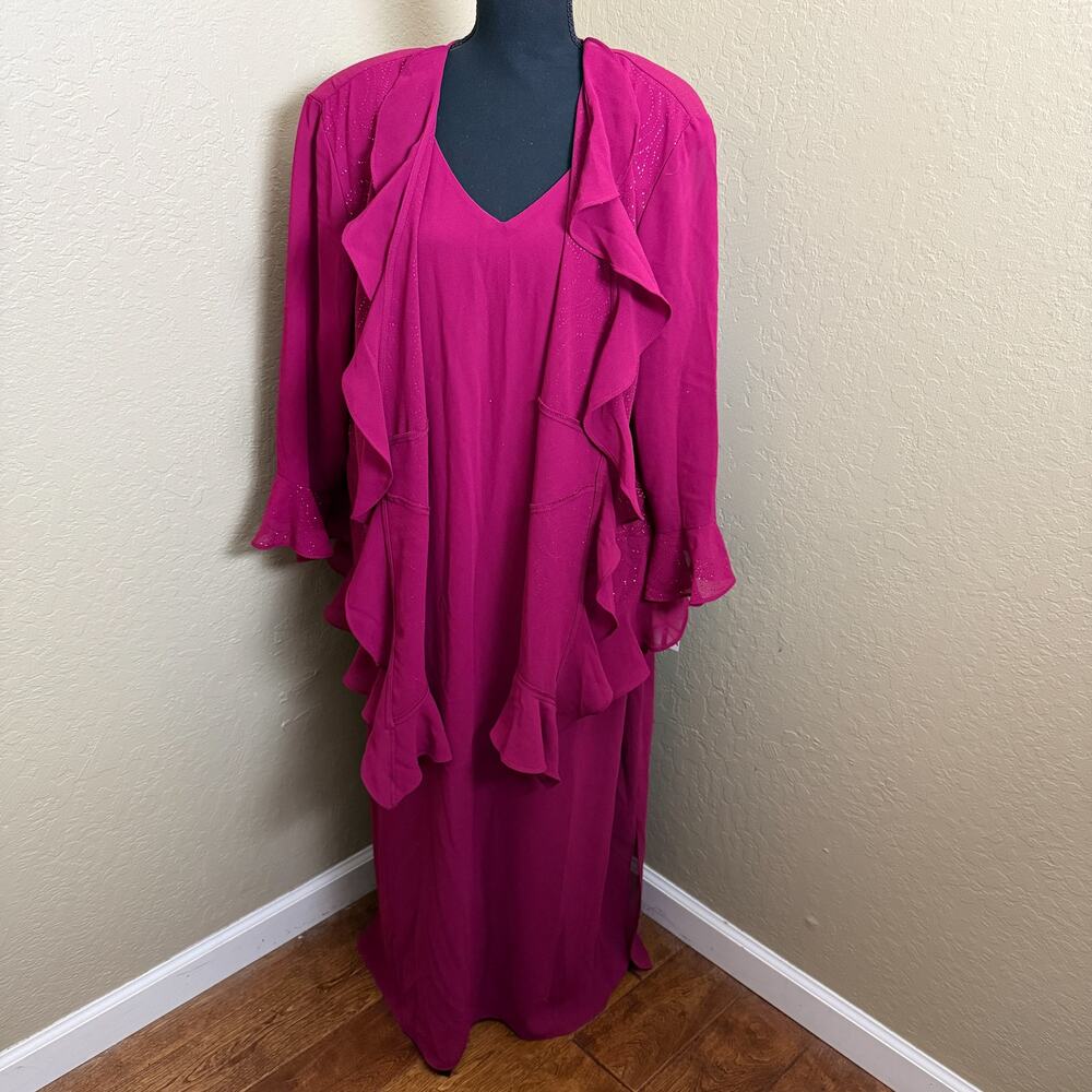 Dana Kay 2 Piece Dress Set 22W Pink Maxi Dress & Sheer Jacket Formal Plus